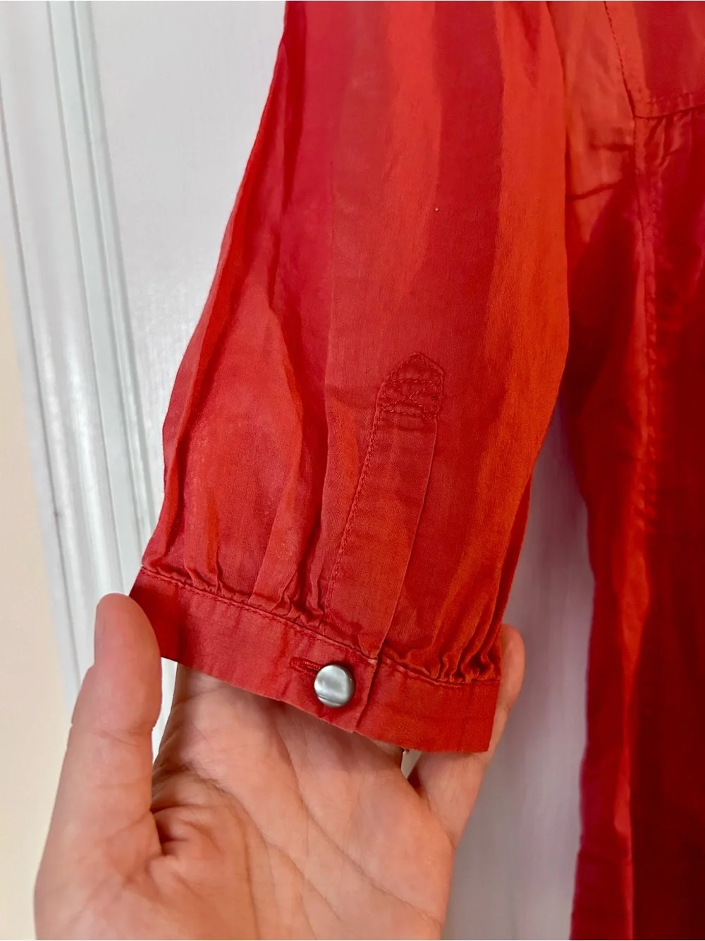 Banana Republic Crimson Pintuck Mandarin Collar Blouse, 100% Cotton